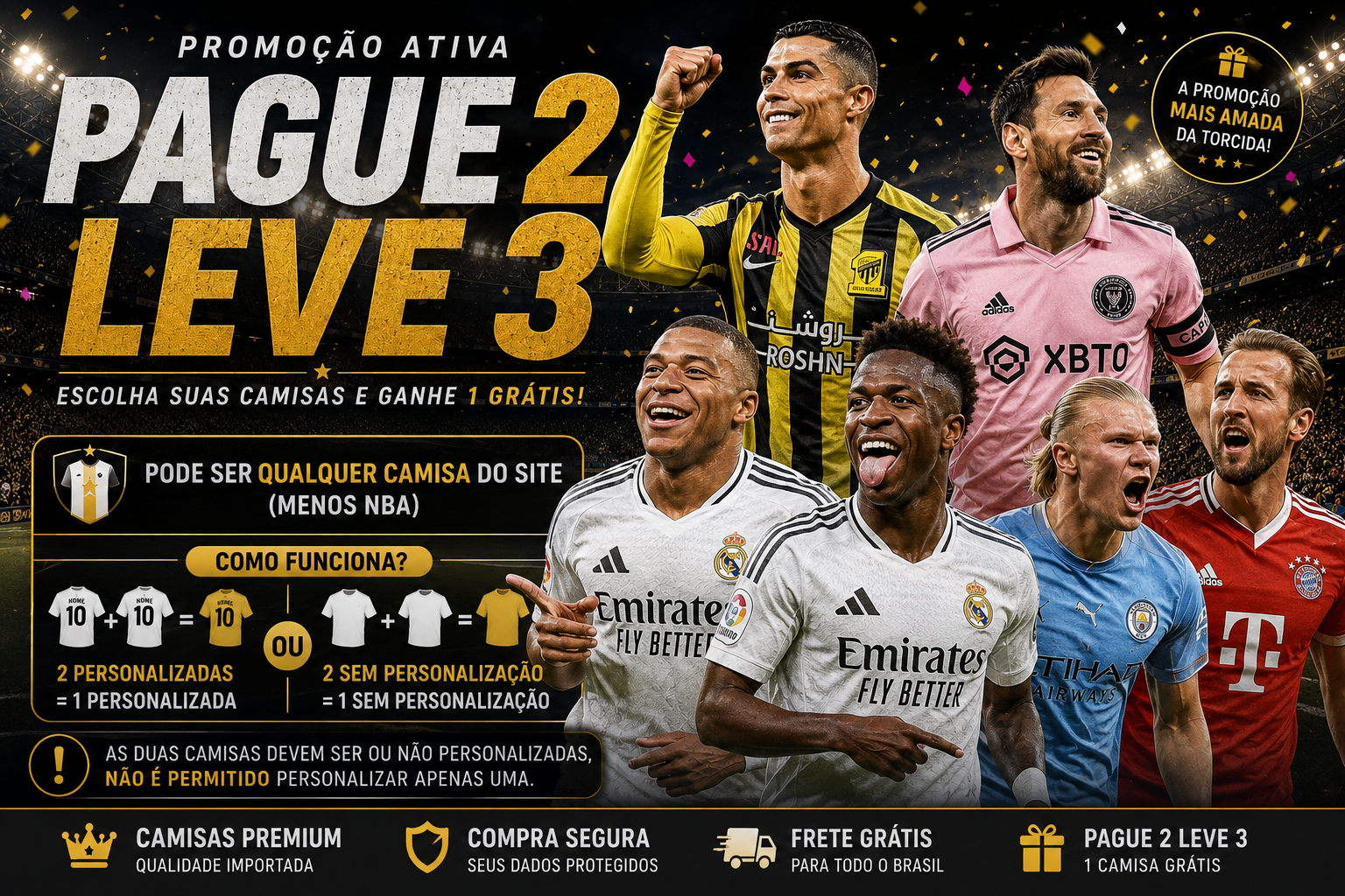 Promoção Pague 2 Leve 3 — escolha suas camisas e ganhe 1 grátis